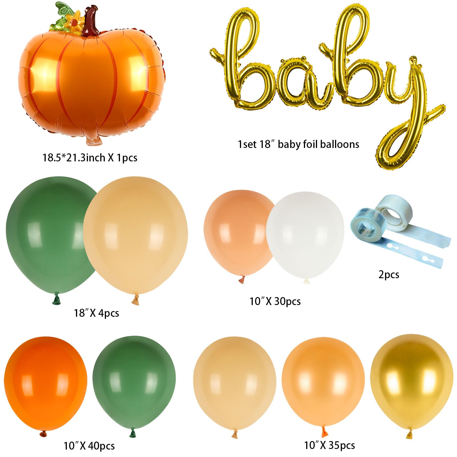 Fall Balloon Arch Garland Kit, 18" 10" 5" Retro Green Burnt Orange Gold Fall Balloons Decorations for Fall Baby Shower Decorations Autumn Thanksgiving Friendsgiving Party Decorations