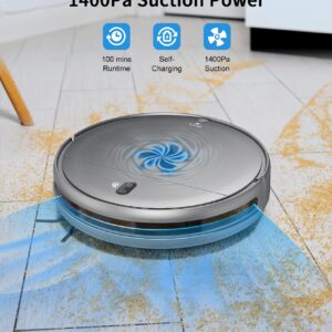 Robot Vacuum and Mop Combo, 2 in 1 Mopping Robot Vacuum Cleaner with Schedule, Wi-Fi/Voice/App, Strong Suction, Ease of Use, Self-Charging Robotic Vacuum, Slim, Ideal for Hard Floor, Pet Hair, Carpet