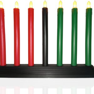 Kwanzaa Kinara Candle Holder Set with Flameless Battery Powered Electric Candles