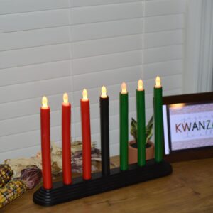 Kwanzaa Kinara Candle Holder Set with Flameless Battery Powered Electric Candles