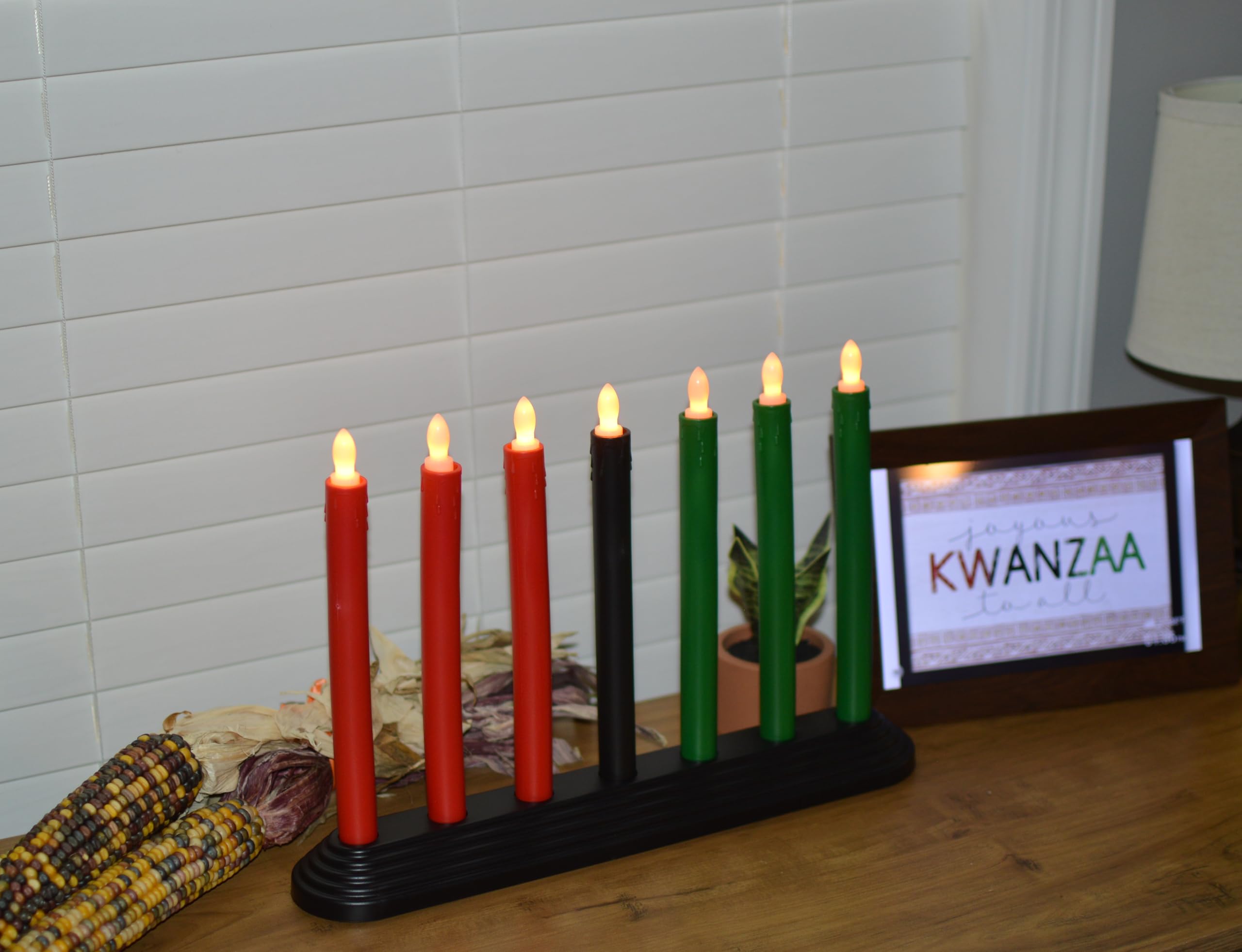 Kwanzaa Kinara Candle Holder Set with Flameless Battery Powered Electric Candles