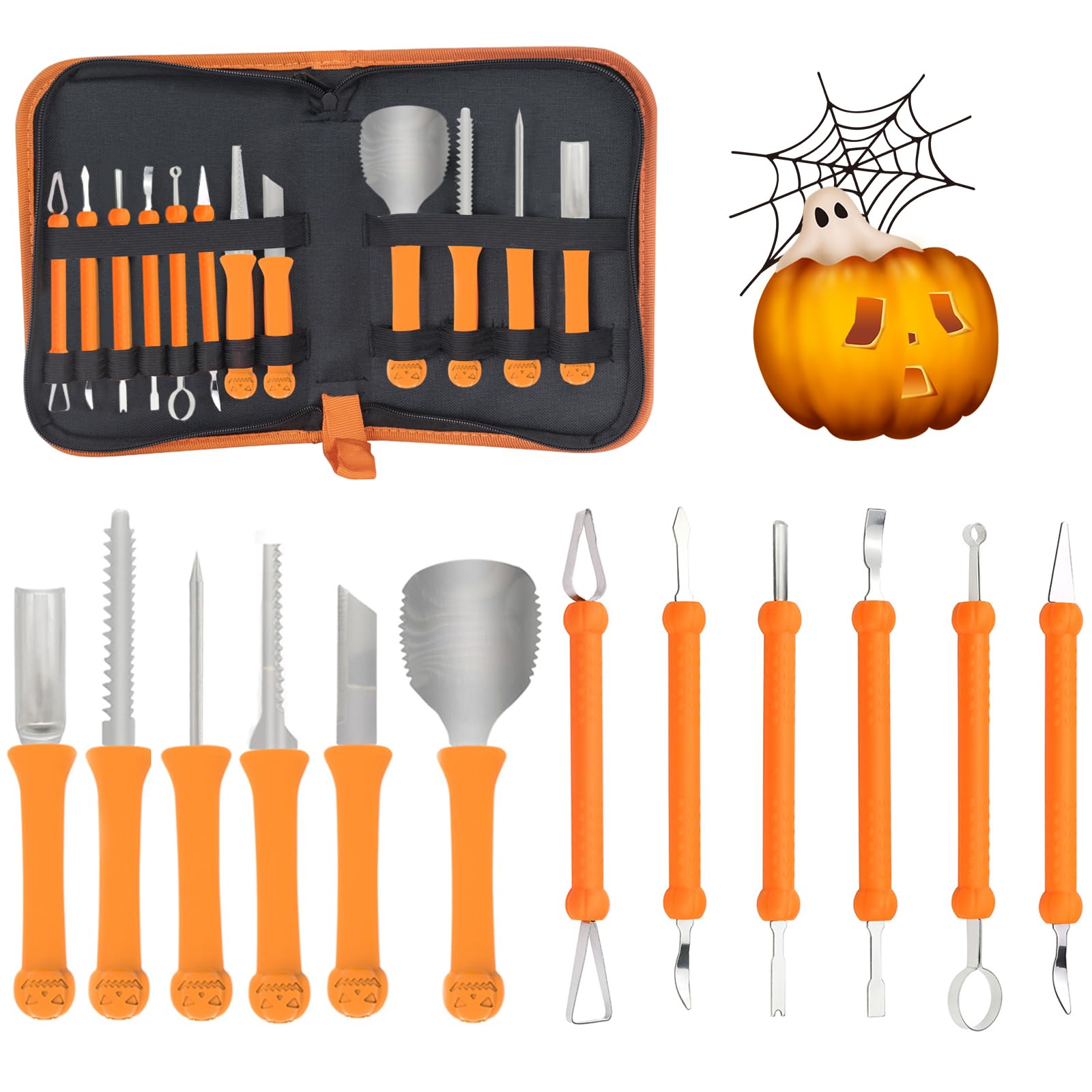 Longzhuo Pumpkin Carving Kit Tools Halloween, 13PCS Professional Carving Set, Double-side Sculpting Tool Carving Knife for Halloween Decoration Jack-O-Lanterns, Gift for Halloween