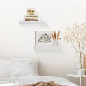 Merapi White Floating Shelves, 15 Inch Wall Shelves for Bathroom, Bedroom, Small Hanging Shelf for Wall Storage, Wall Mounted Wooden Shelves for Toilet, Kitchen, Office, Living Room Decor(Set of 2)