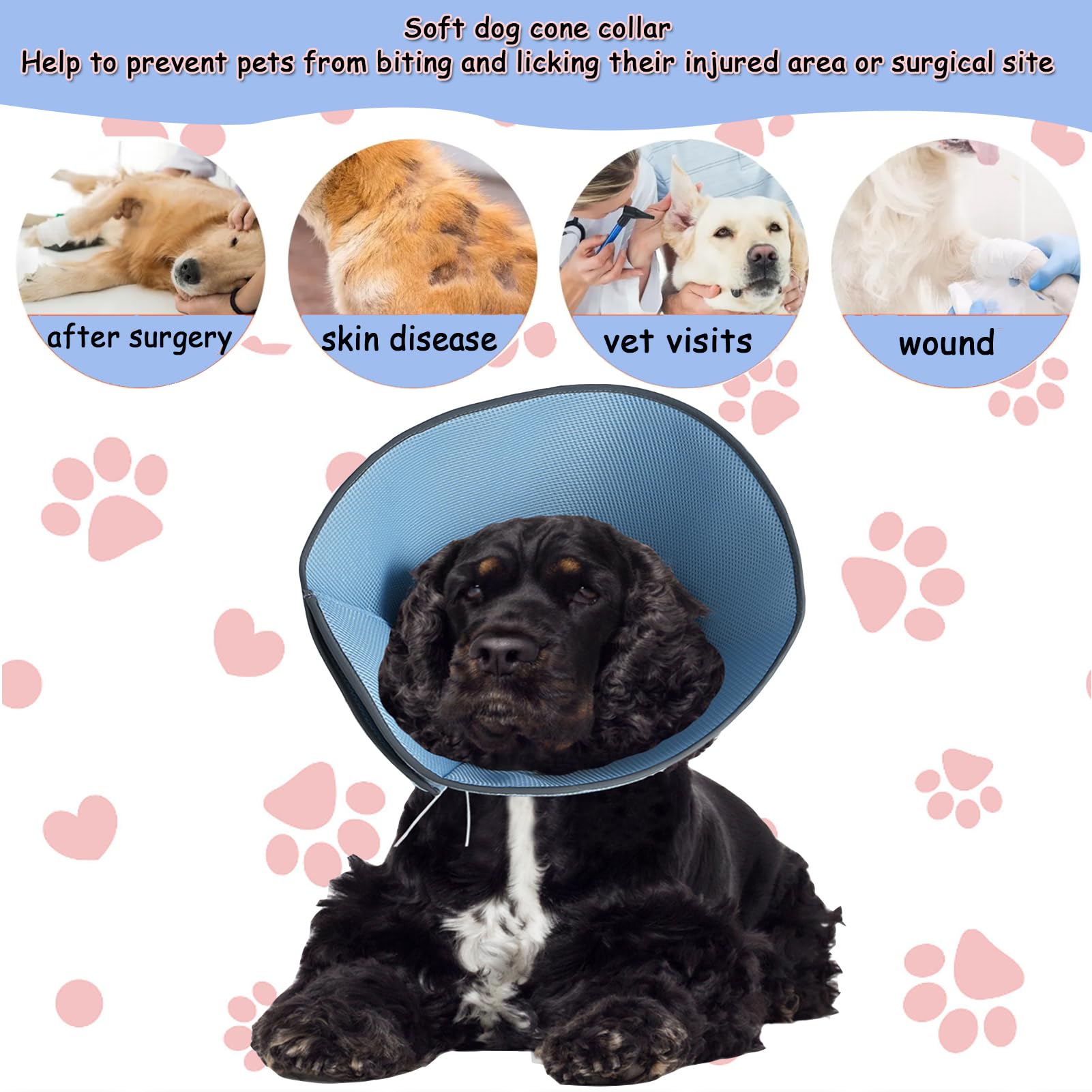 Dog Cone Collar for Large Dogs, Adjustable Soft Pet Cone for Dogs to Stop Licking Wound After Surgery, Dog Cone Alternative Pet E-Collar, Cone for Dogs After Surgical Recovery Collar