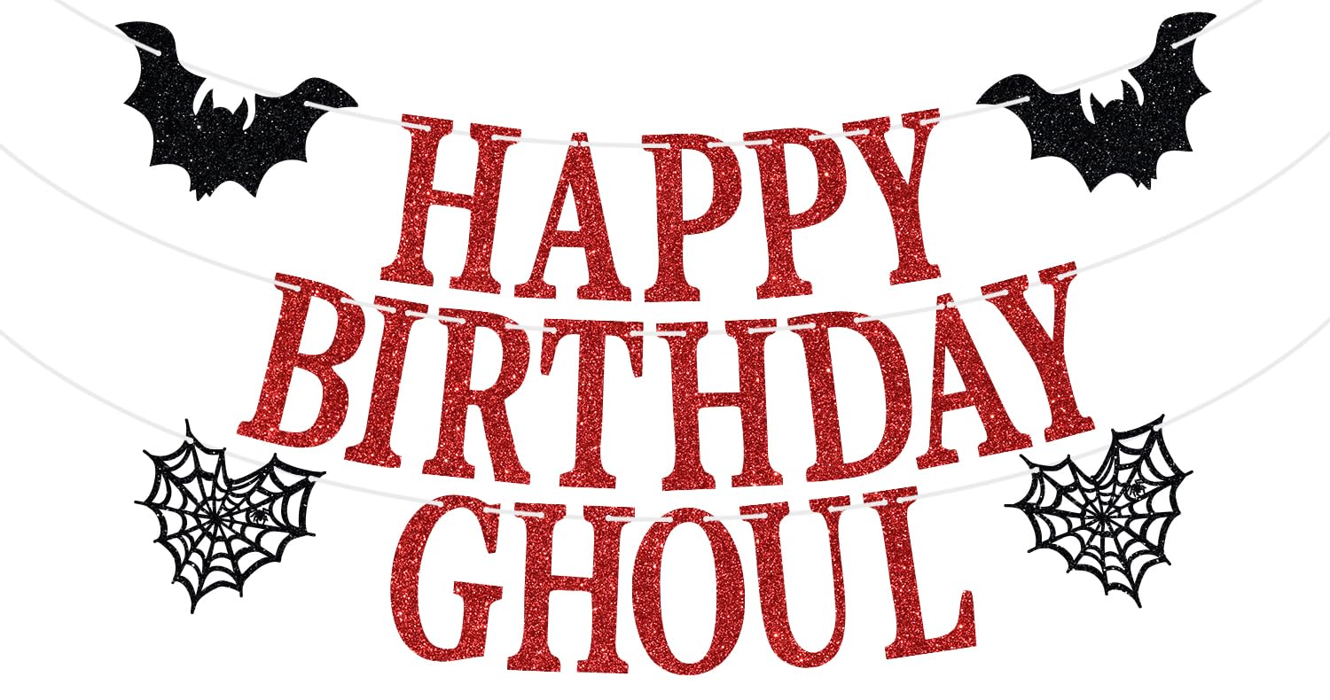 Happy Birthday Ghoul Banner, Happy Booday/Halloween Happy Birthday Bunting Sign, Horror Ghost Themed Birthday Party Decorations Supplies for Men Women