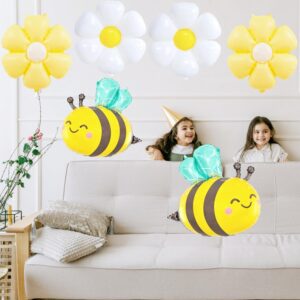 Jiahaoppx Bee Balloon Yellow and Black Bee Foil Mylar Balloons and Daisy Flower Balloons for Baby Shower Bee Themed Party Birthday Decoration Supplies 8 Pcs