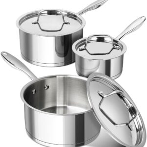 MICHELANGELO Stainless Steel Saucepan Set with Stainless Lids, Tri-Ply Bottom Sauce Pan with Lid, Sauce Pot Set 1QT & 2QT &3QT, Nonstick Saucepan, Dishwasher Safe