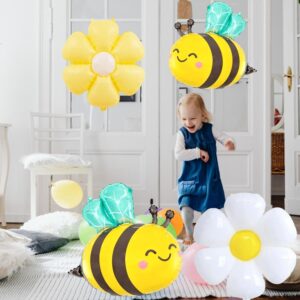 Jiahaoppx Bee Balloon Yellow and Black Bee Foil Mylar Balloons and Daisy Flower Balloons for Baby Shower Bee Themed Party Birthday Decoration Supplies 8 Pcs