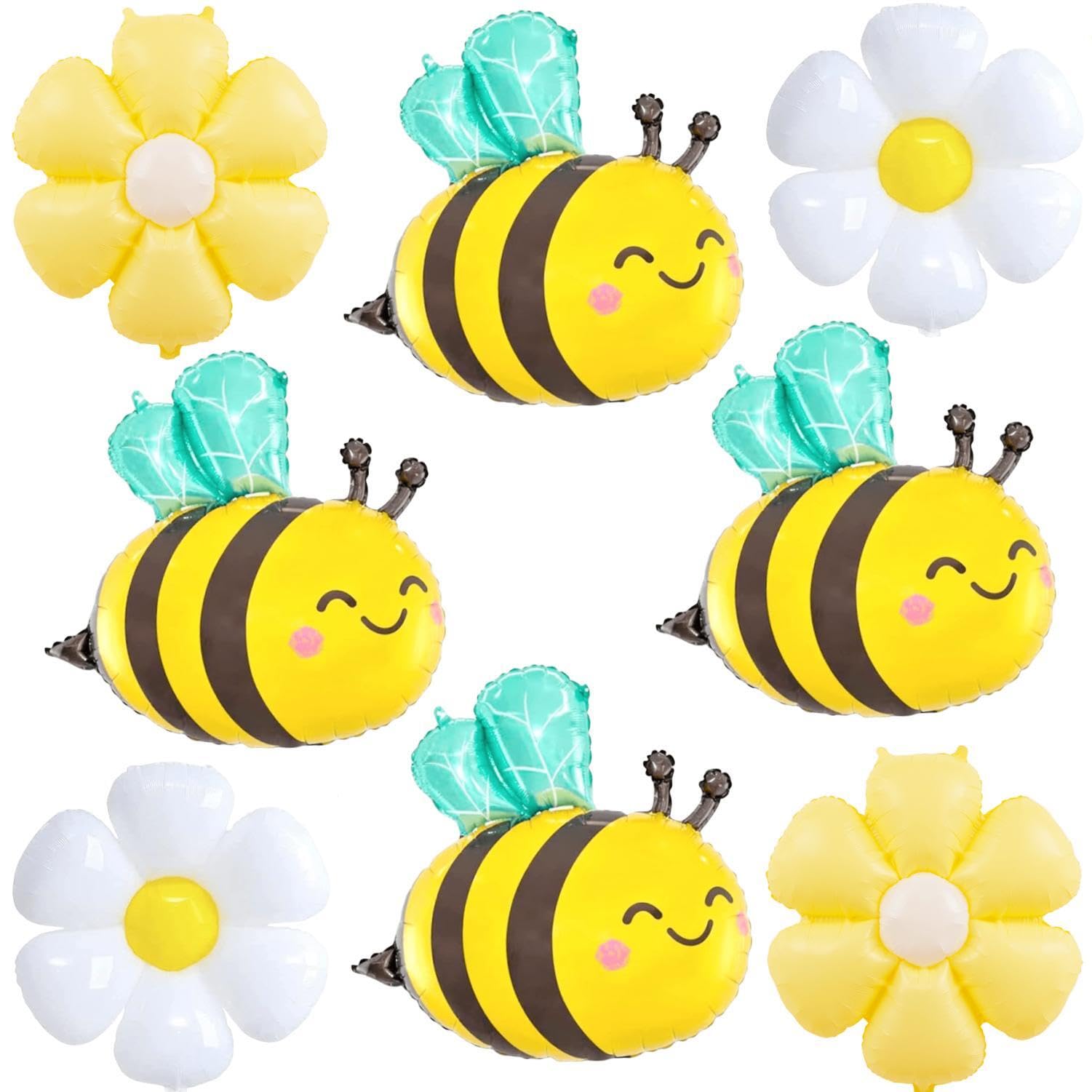 Jiahaoppx Bee Balloon Yellow and Black Bee Foil Mylar Balloons and Daisy Flower Balloons for Baby Shower Bee Themed Party Birthday Decoration Supplies 8 Pcs