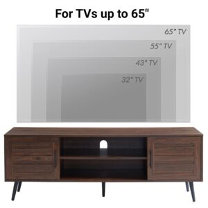 EDYO LIVING 65" Mid Century Modern TV Stand, Wood TV Stand with Storage Cabinet and Open Shelf for Televisions up to 65", Entertainment Center, TV Console Table for Living Room, Dark Walnut