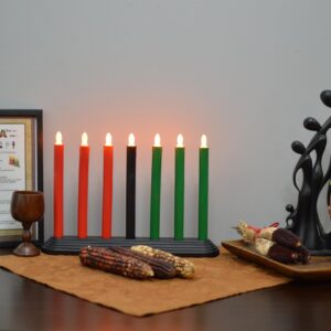 Kwanzaa Kinara Candle Holder Set with Flameless Battery Powered Electric Candles