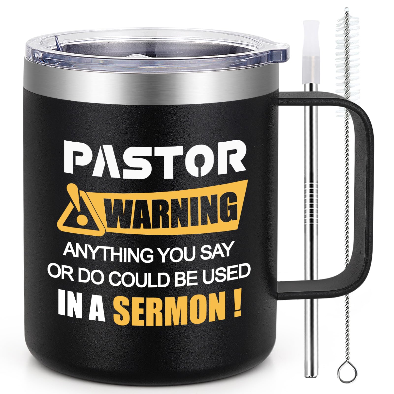 LiqCool Pastor Appreciation Gifts, Pastor Gifts for Men Women, Pastor Warning Insulated Coffee Mug -12 Oz, Funny Gifts for Pastor, Pastor Gifts for Christmas Birthday Anniversary(Black)