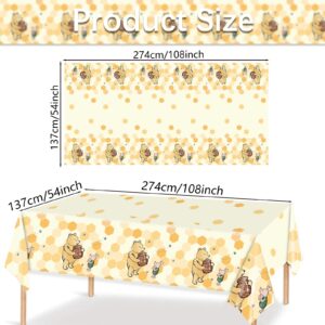 AURORAPARTY 3pcs Winnie Party Tablecloth Bear Baby Shower or Birthday Party Table Cover Honey Plastic Rectangle Birthday Party Decoration, 54 x 108 Inches