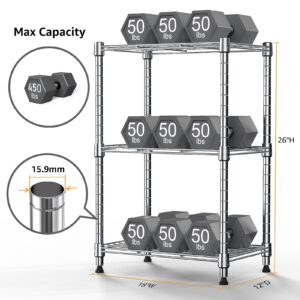 MZG 450 lbs Wire Storage Shelving 3-Tier Utility Shelving Unit Steel Organizer Wire Rack for Home,Kitchen,Office,Chrome(11.8" D x 17.7" W x 26.3" H)