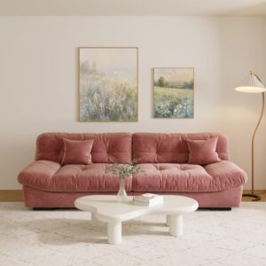 cloud modular sectional sofa,105" scrub velvet minimalist sofa couch for living room, modern lovesofa with 2 pillows 3 seater for apartment office studio, deep seat couches,pink