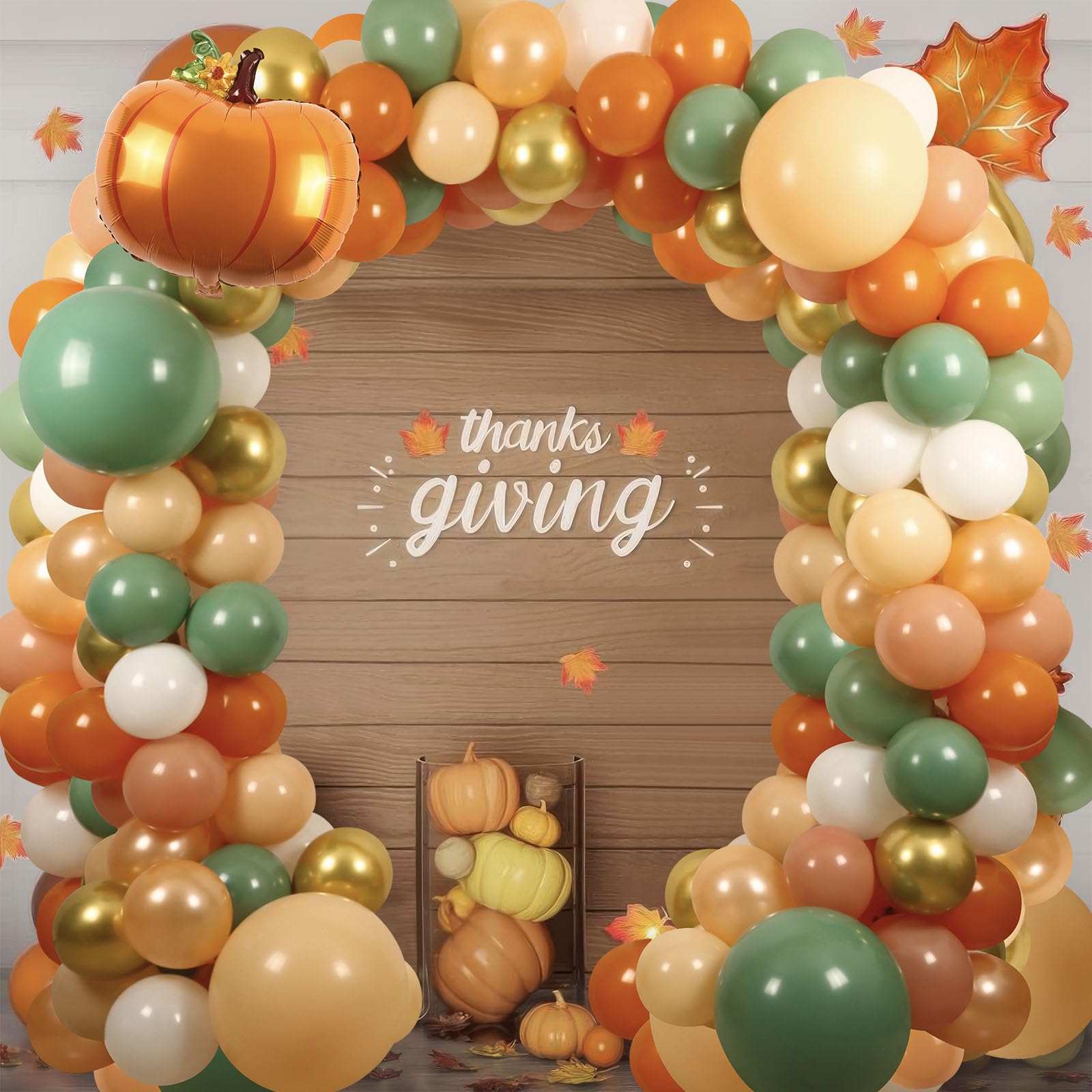 Fall Balloon Arch Garland Kit, 18" 10" 5" Retro Green Burnt Orange Gold Fall Balloons Decorations for Fall Baby Shower Decorations Autumn Thanksgiving Friendsgiving Party Decorations