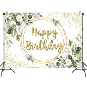 Green Happy Birthday Backdrop Greenery Succulent and Gold Eucalyptus Green Leaves Photography Background Jungle Boys Girl Women Baby Shower Birthday Party Decor Banner (7X5FT(82x59inch))