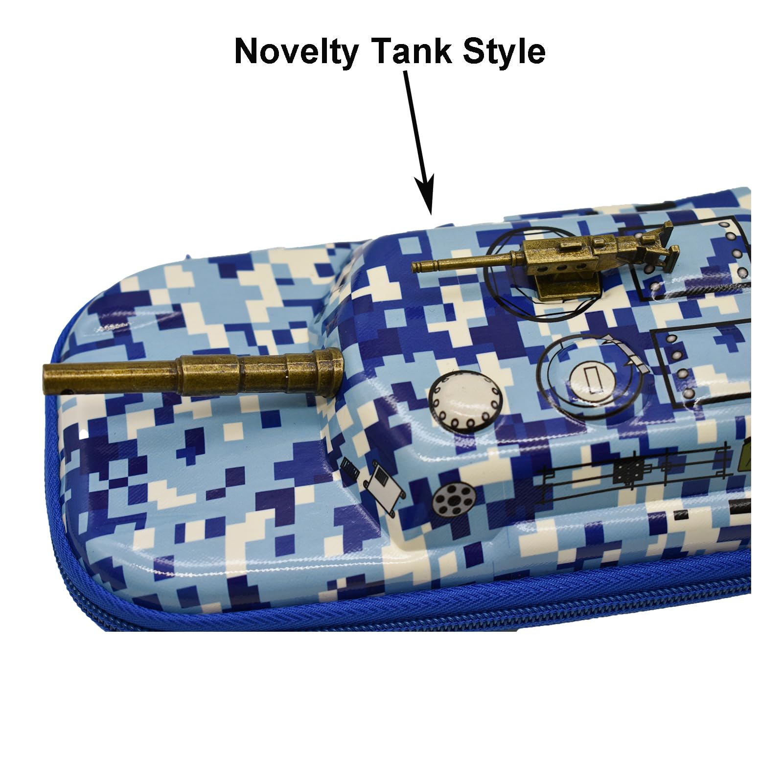 Maydahui Tank Shape Pencil Case Large Capacity Pen Pouch Holder Compartments Organizer Pencil Bag Stationery Box Waterproof EVA Camouflage Blue