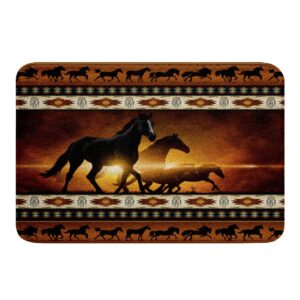 kxo black horses rug southwestern native aztec bathroom rugs farmhouse wildlife door mat indian tribal geometry kitchen mat bohemian dream catchers retro exotic boho decor 24"x16"