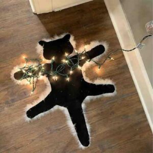 FQQWEE 23 Inch Cat Plush Carpet, Light up Fried Cat Rug Funny Christmas Lights Decoration, Furry Cat Blanket Area Rug, Plush Cat Rug Carpet for Home Bedroom Livingroom Xmas Decor(Warm light)