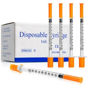 1ml 29 gauge syringes 1cc 1/2 inch 13mm lab disposable syringe for refilling or dispensing, pack of 100