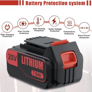 7.5Ah Replacement for Black and Decker 20V Lithium Battery Compatible for Black Decker 20V Battery LBXR20 LBX20 LB20 LB2X4020-OPE LBXR20B-2 LST300 LST220 2Packs