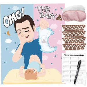 partyloud pin the sticker on the diaper, baby shower games, funny baby shower games activities diaper theme party games supplies favors for adults girl boy 44 guests