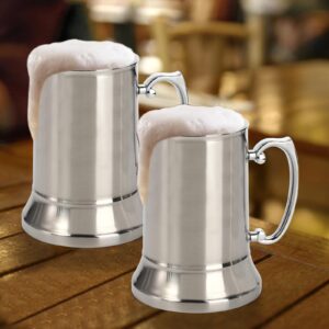 Goaste 2 Packs Tankard Style Beer Mugs, 20 OZ Double Walled Stainless Steel Beer Stein, Heat Insulated Coffee Mug Tumblers with Big Grip Handle for Hot or Cold Beverages, Milk, Tea, Bar Drinkaware