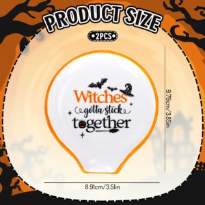 Whaline 2Pcs Halloween Witch Coffee Spoon Rest Hocus Pocus Pumpkin Bat Ceramic Teaspoon Holder Spooky Sauce Dishes Dipping Bowl Ring Dish for Halloween Teacher Gift Kitchen Office Bar Coffee Stirrers