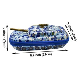 Maydahui Tank Shape Pencil Case Large Capacity Pen Pouch Holder Compartments Organizer Pencil Bag Stationery Box Waterproof EVA Camouflage Blue