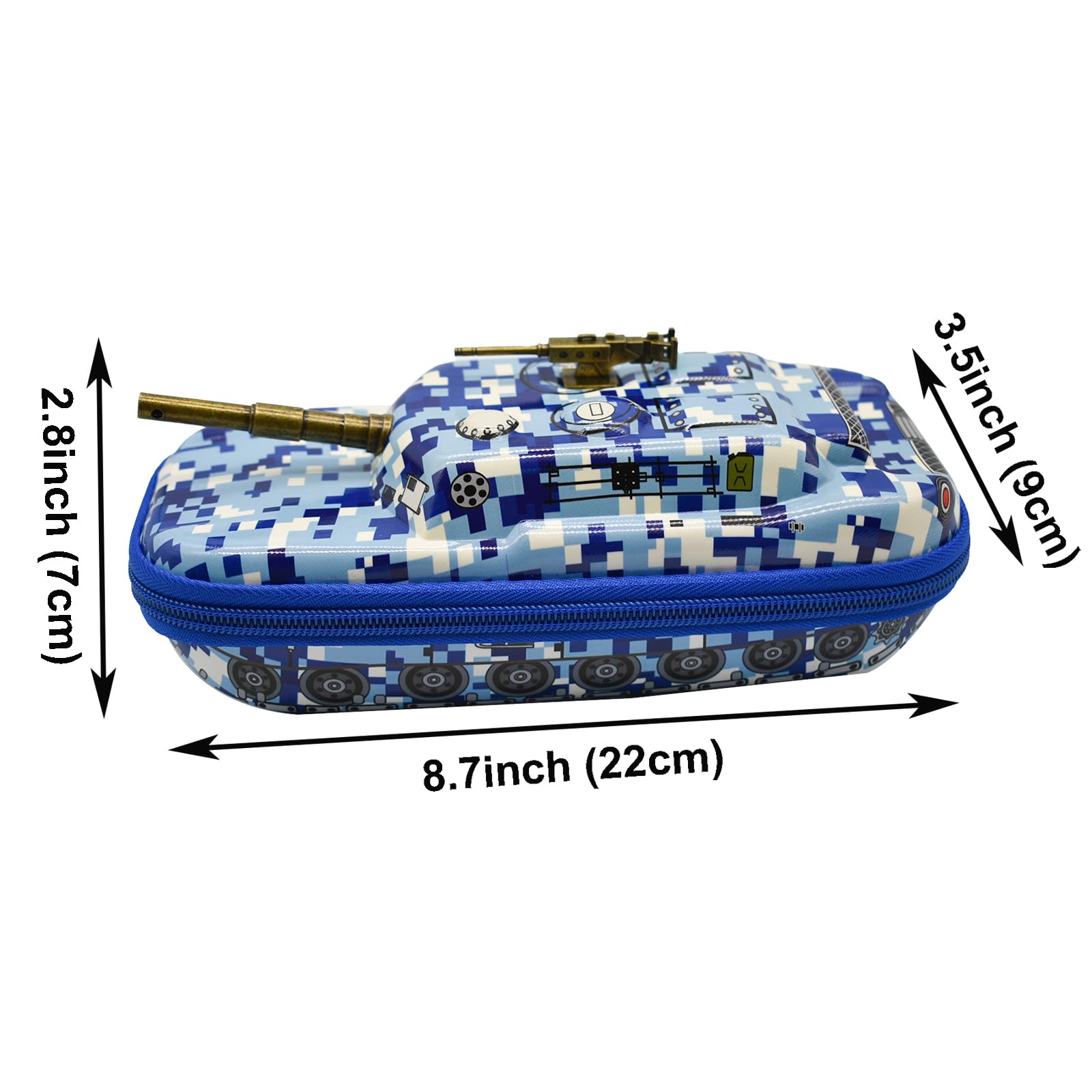 Maydahui Tank Shape Pencil Case Large Capacity Pen Pouch Holder Compartments Organizer Pencil Bag Stationery Box Waterproof EVA Camouflage Blue