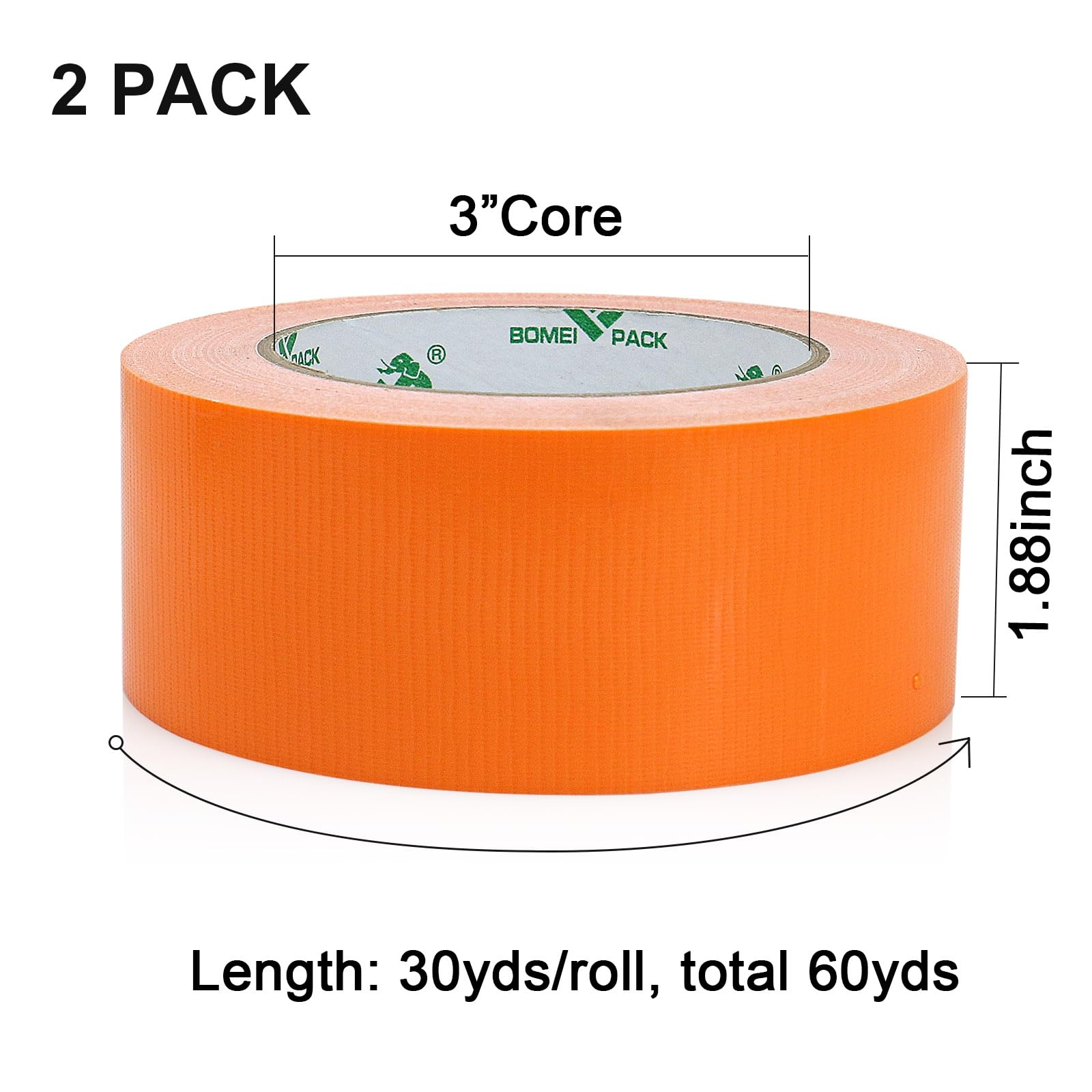 BOMEI PACK Duct Tape Orange, Heavy Duty Strong Industrial Color Duct Tape 9mil x 1.88inch x 30yds for Packing and Repairing