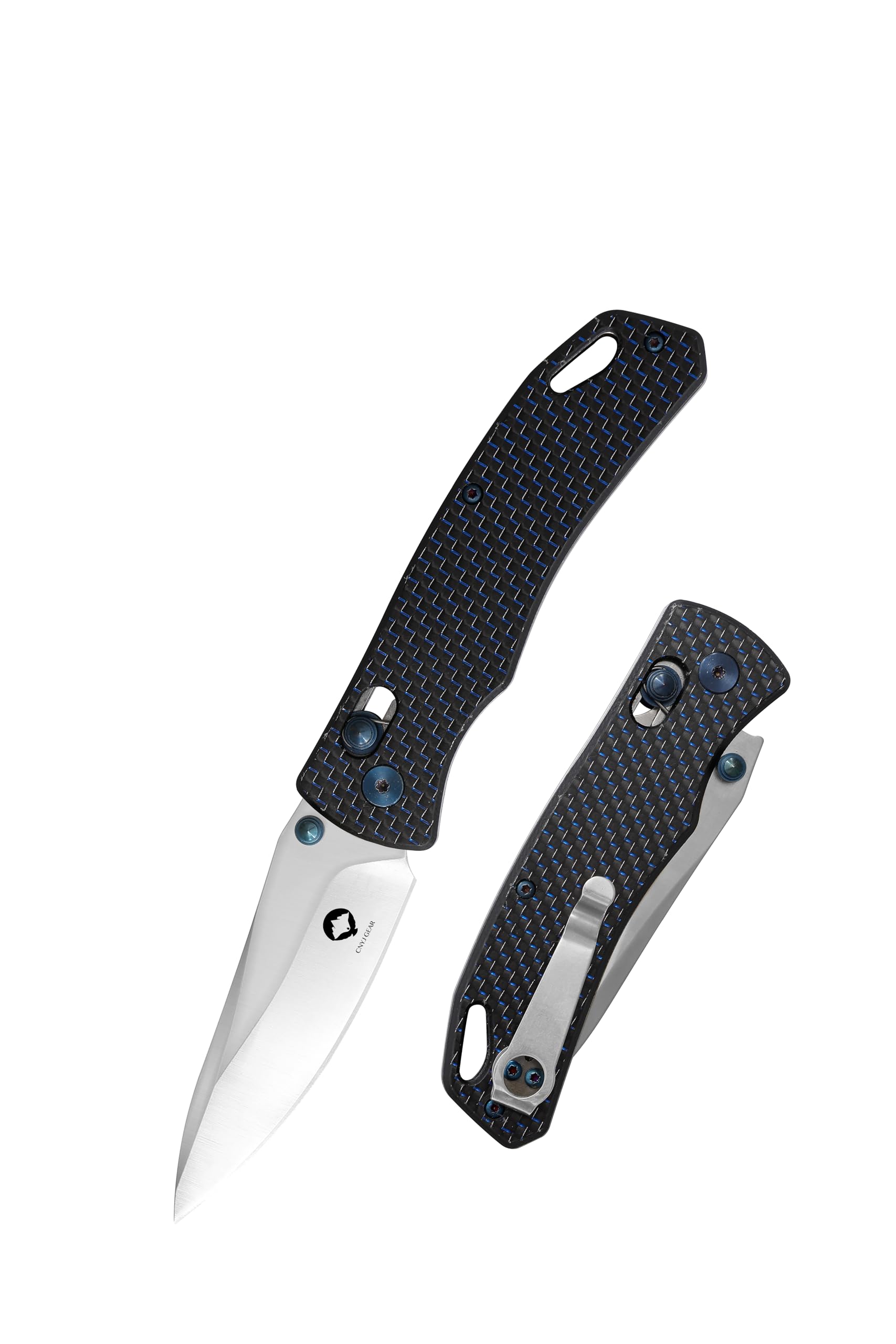 CNYJ Axis Lock Pocket Knife Everyday Carry Folding Knife Thumb Studs Manual Open Pocket Knives Carbon Fiber Handle EDC Knife with Deep Carry Pocket Clip For Men Women