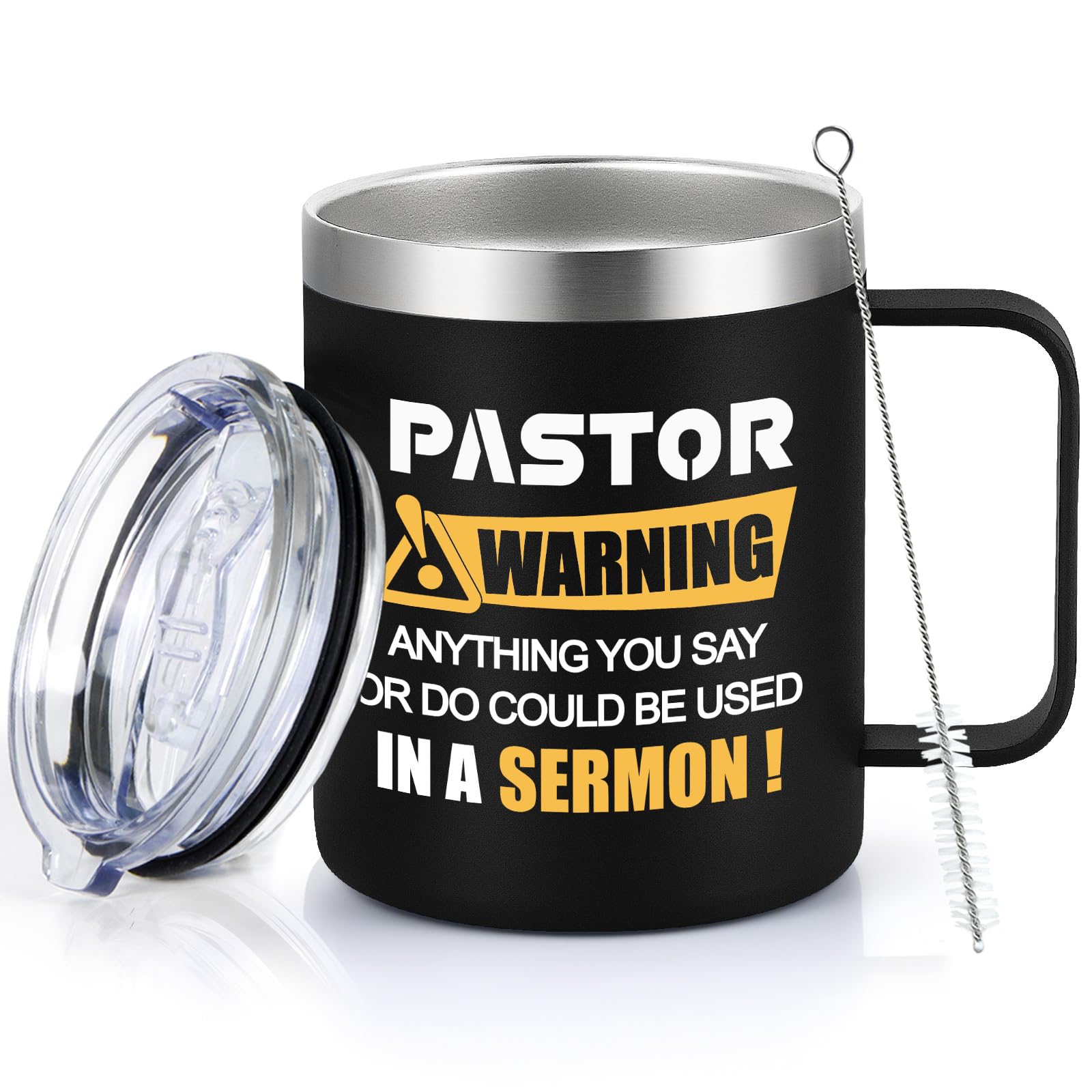 LiqCool Pastor Appreciation Gifts, Pastor Gifts for Men Women, Pastor Warning Insulated Coffee Mug -12 Oz, Funny Gifts for Pastor, Pastor Gifts for Christmas Birthday Anniversary(Black)