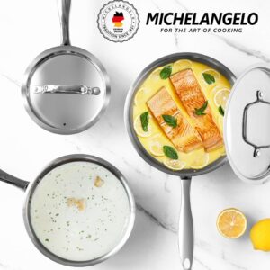 MICHELANGELO Stainless Steel Saucepan Set with Stainless Lids, Tri-Ply Bottom Sauce Pan with Lid, Sauce Pot Set 1QT & 2QT &3QT, Nonstick Saucepan, Dishwasher Safe