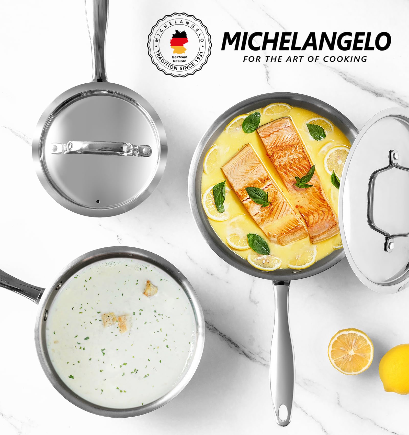 MICHELANGELO Stainless Steel Saucepan Set with Stainless Lids, Tri-Ply Bottom Sauce Pan with Lid, Sauce Pot Set 1QT & 2QT &3QT, Nonstick Saucepan, Dishwasher Safe