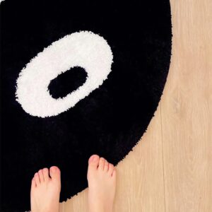 LEVINIS Funny Round Rug, Black and White Area Rugs Cute Eyes Bedroom Bedside Rug Shaggy Non-Slip Flocking Accent Floor Rug for Living Room, Kids Room, Office, Home Décor Rug 40"