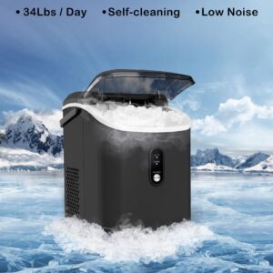 COWSAR Nugget Ice Maker Countertop, Chewable Pebble Ice 34Lbs Per Day, Crunchy Pellet Ice Cubes Maker Machine with Self Cleaning, Compact Portable Design for Home/Kitchen/RV/Office