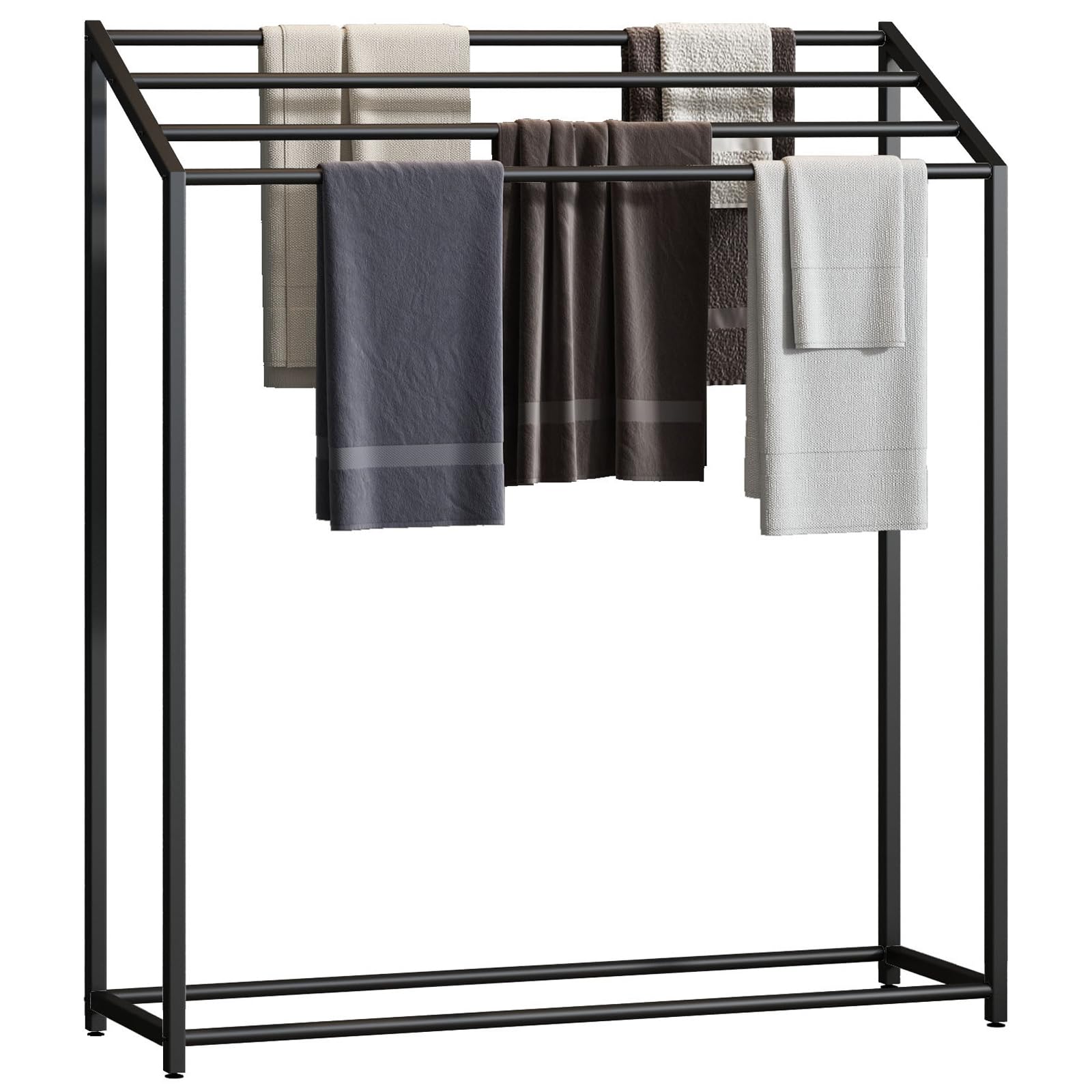 Bathroom Free Standing Towel Rack,Large 4 Tiers Metal Towel Bar Stand for Pool,Oversized Bath Towels Drying Rack Floor Blankets Rack (Black)