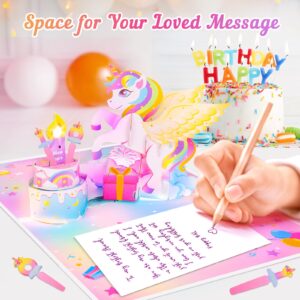 FITMITE Birthday Card with Light&Music,Unicorn 3D Pop up Greeting Cards with Blowable Candle Birthday Gifts for Women Girls Daughter Sister Kids-With 0-9 DIY Number