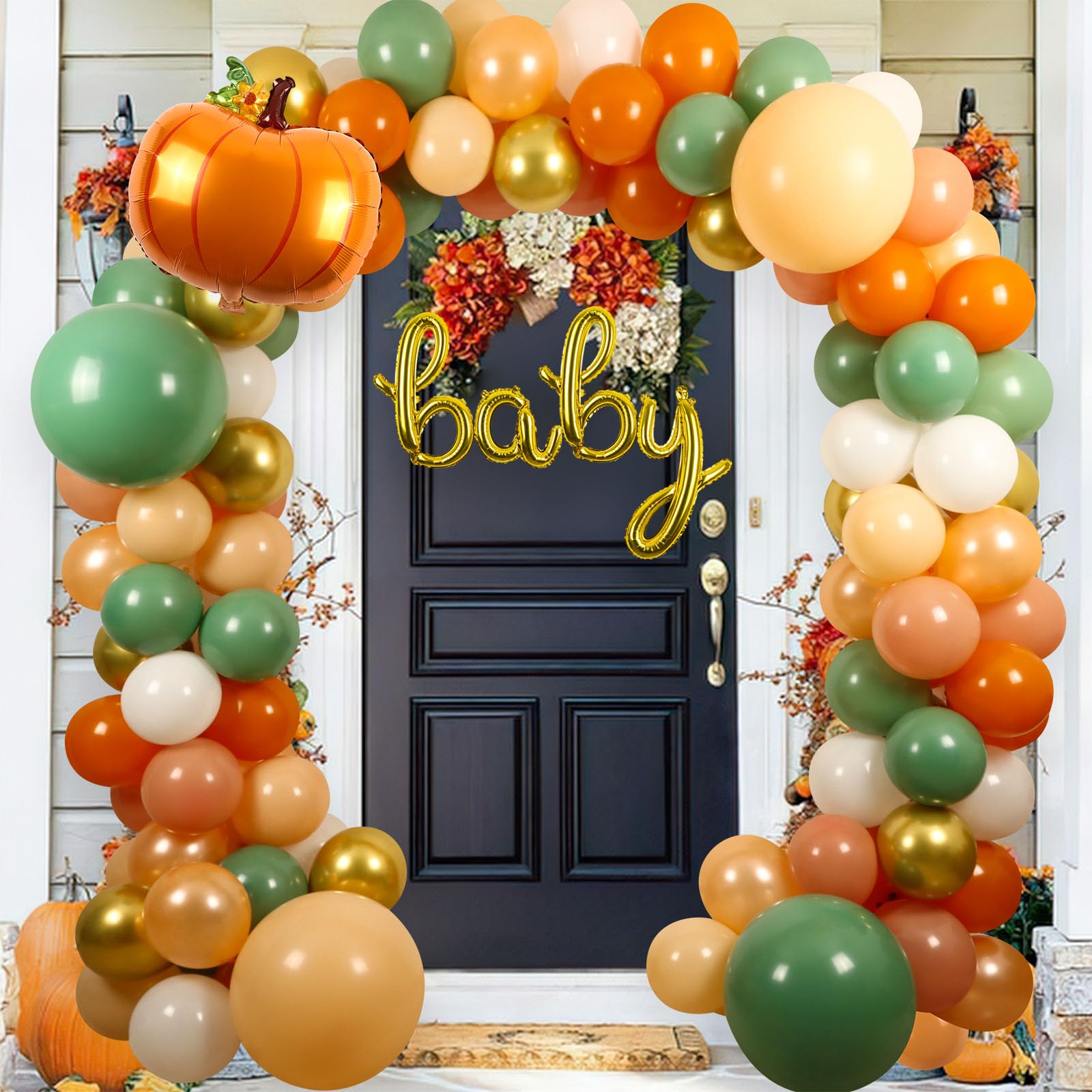 Fall Balloon Arch Garland Kit, 18" 10" 5" Retro Green Burnt Orange Gold Fall Balloons Decorations for Fall Baby Shower Decorations Autumn Thanksgiving Friendsgiving Party Decorations