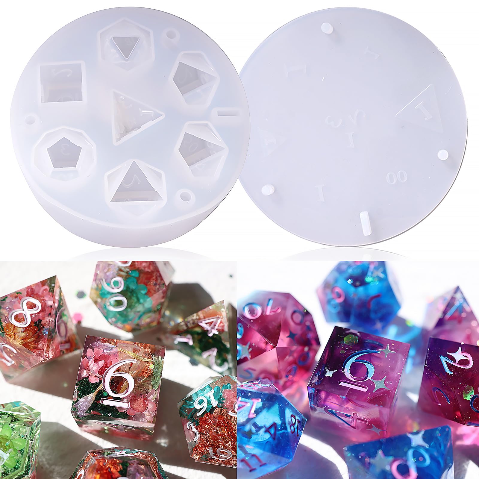 LET'S RESIN Dice Resin Molds Silicone, DND Dice Epoxy Resin Molds with 7 Standard Polyhedral Stereoscopic Dice Cavities, Silicone Molds for Epoxy Resin, DIY Dices Making, Table Board Game