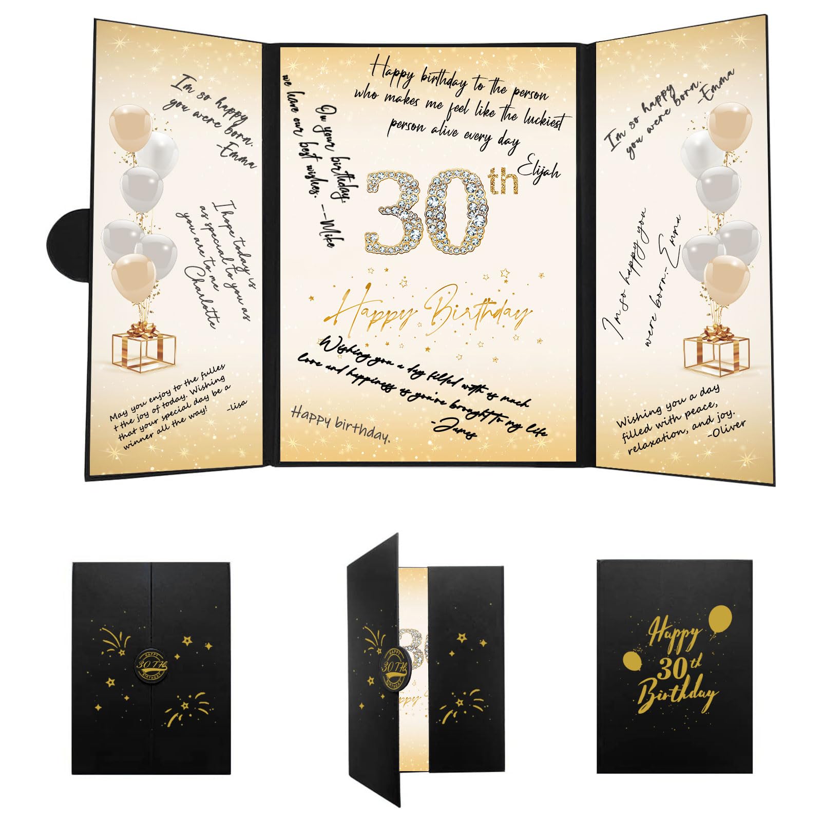 Crenics 30th Birthday Decorations for Her or Him, Creative 30th Birthday Guest Book Alternative, Black and Gold 30th Birthday Signature Book 18 x 12 inch, Great 30 Birthday Gifts for Men or Women