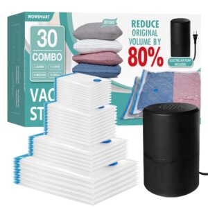 30 vacuum storage bags with electric pump, vacuum sealed storage bags (5jumbo/5large/10medium/10small), space saver vacuum seal bags for clothing, comforters, pillows, towel, blanket storage, bedding