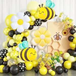 Jiahaoppx Bee Balloon Yellow and Black Bee Foil Mylar Balloons and Daisy Flower Balloons for Baby Shower Bee Themed Party Birthday Decoration Supplies 8 Pcs