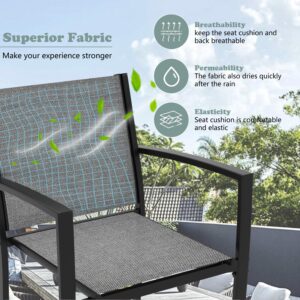 Greesum GS-LCT4PCSGY 4 Pieces Patio Furniture Set Outdoor Conversation Textilene Fabric Chairs for Lawn, Garden, Balcony, Poolside with A Glass Coffee Table, Gray