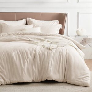 bedsure beige duvet cover queen size - super soft cationic dyed duvet cover for kids with zipper closure, 3 pieces, includes 1 duvet cover (90"x90") & 2 pillow shams, no comforter