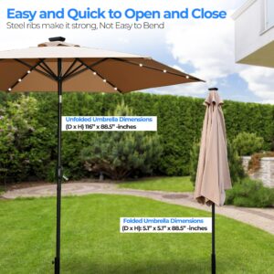 SereneLife SLSK3790.3 10ft. Patio Table Umbrella with 24 LED Lights-8 Sturdy Ribs with Push Button Tilt UV Protection, Outdoor Furniture for Garden Lawn Deck Pool and Beach