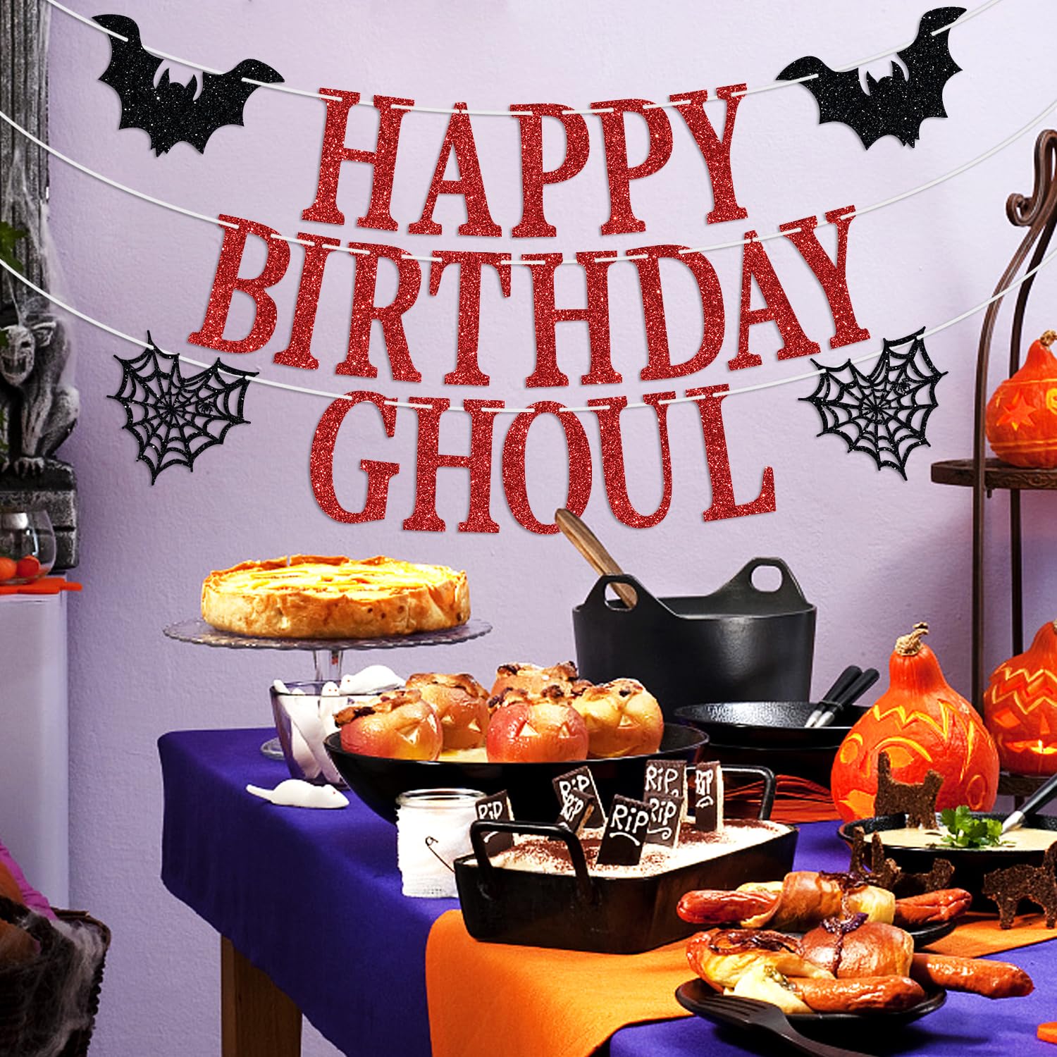 Happy Birthday Ghoul Banner, Happy Booday/Halloween Happy Birthday Bunting Sign, Horror Ghost Themed Birthday Party Decorations Supplies for Men Women