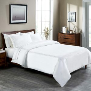 Superior Egyptian Cotton 1200 Thread Count Embroidered 3-Piece Duvet Cover Set, 1 Duvet Cover, 2 Pillow Shams, Bedding Essentials Decor, Soft Comforter Cover, King/California King, White-White